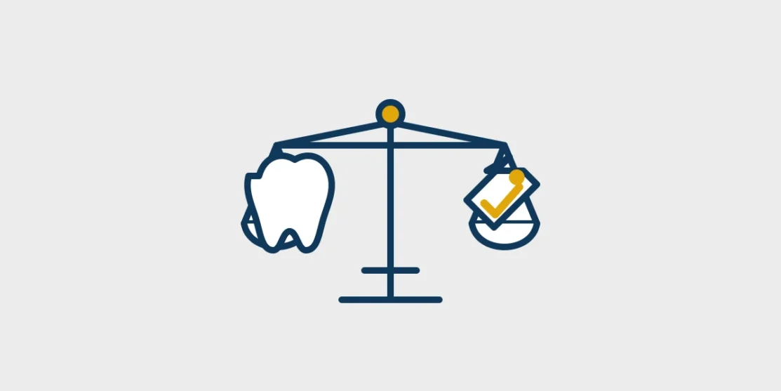 Balanced scale comparing dental care quality factors and cost