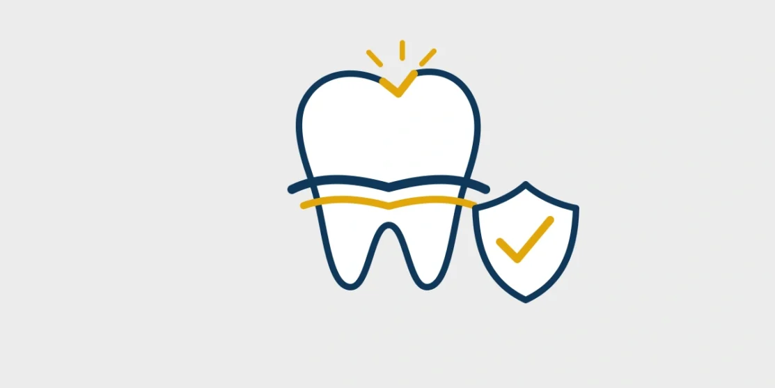 Clean tooth icon with a small broken corner and protective shield