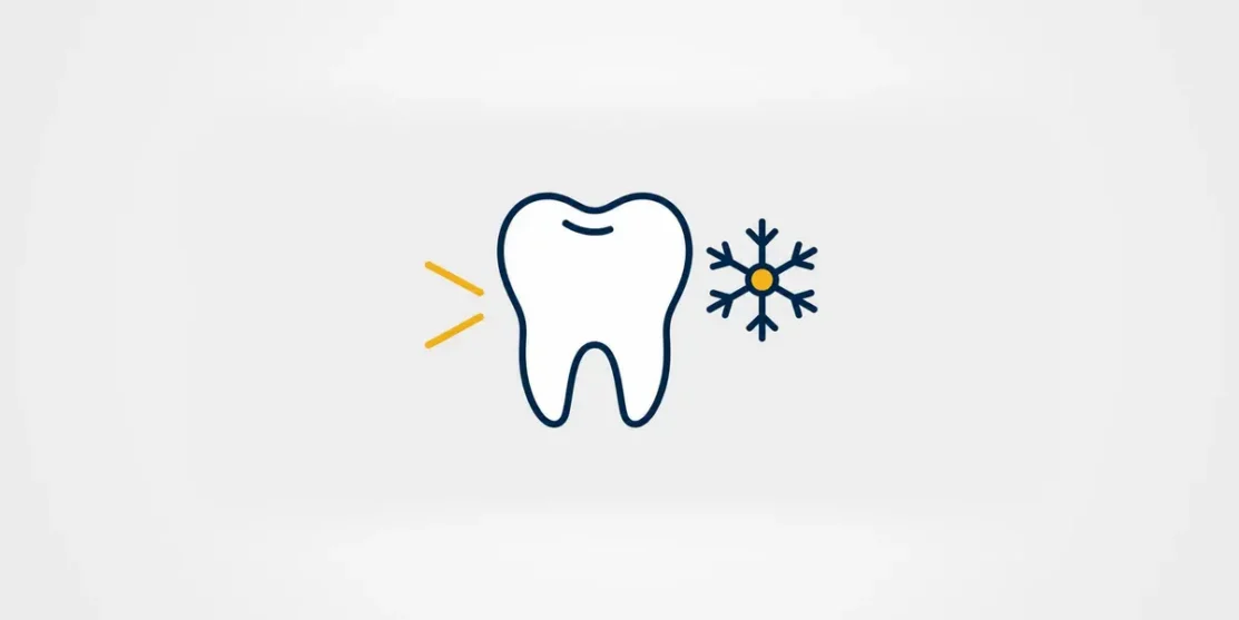 Tooth beside a snowflake illustrating sensitivity to cold