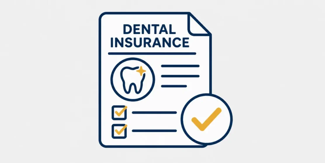 Illustration of a dental insurance form with a tooth symbol and checkmark.