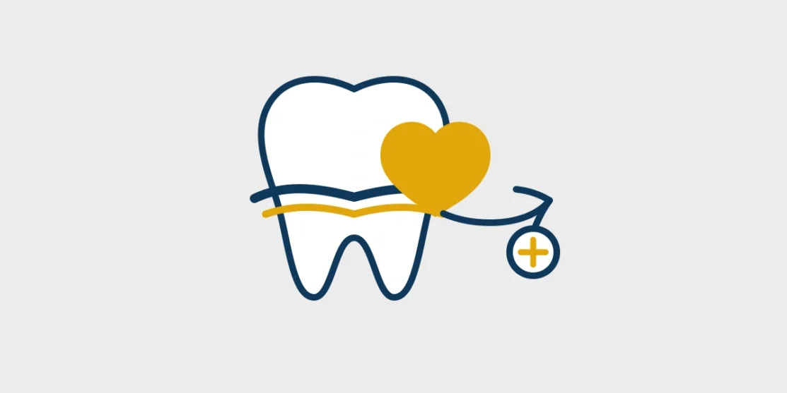 Tooth, healthy gumline, and heart connected in a clean wellness illustration