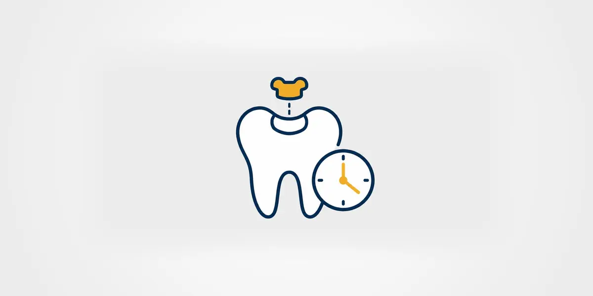 Tooth with a displaced filling beside a clock illustration