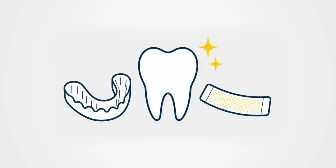 Dental whitening tray, tooth, and whitening strip illustration
