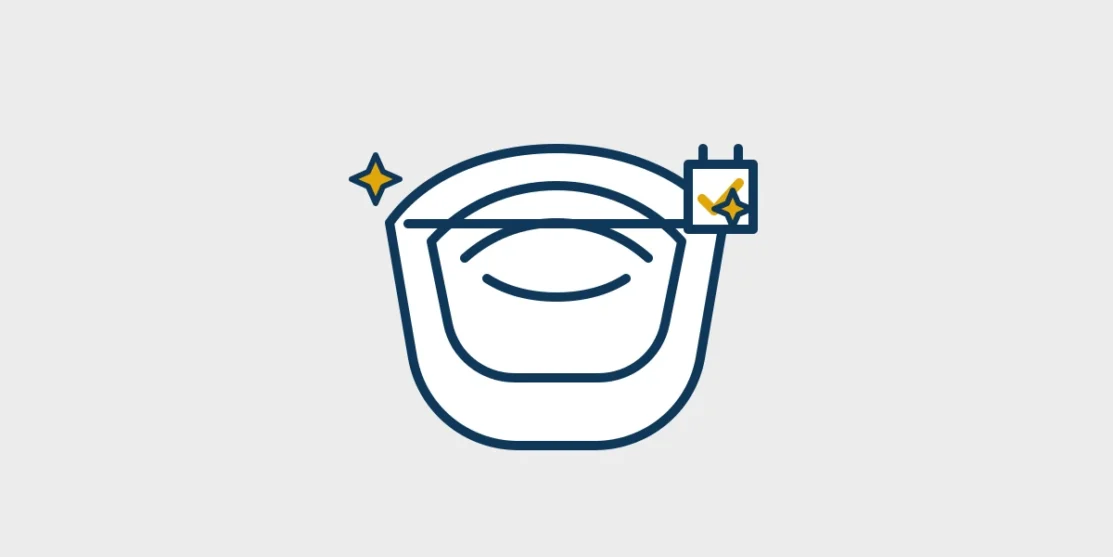 Navy and gold line illustration of a clear retainer with a calendar and sparkles on a light gray background